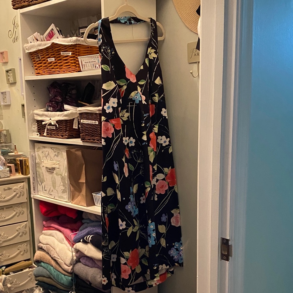 Monroe & Main Floral Midi Halter Dress - Black with Multicolor Flowers